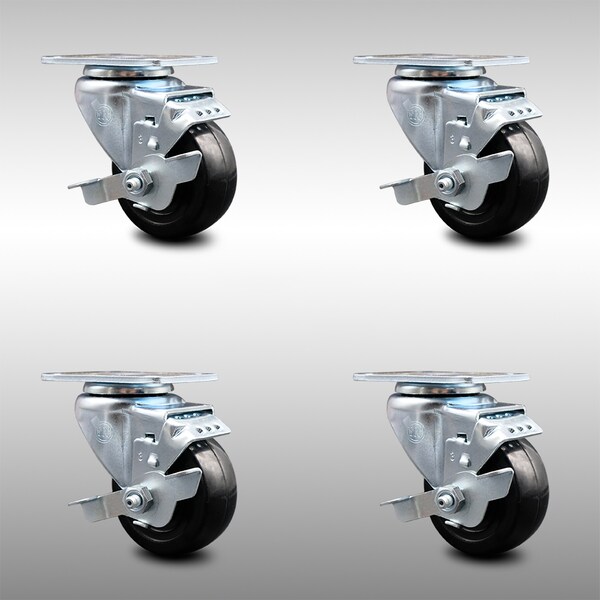 Service Caster 3 Inch SS Hard Rubber Wheel Swivel Top Plate Caster Set with Brake SCC SCC-SS20S314-HRS-TLB-4 - main